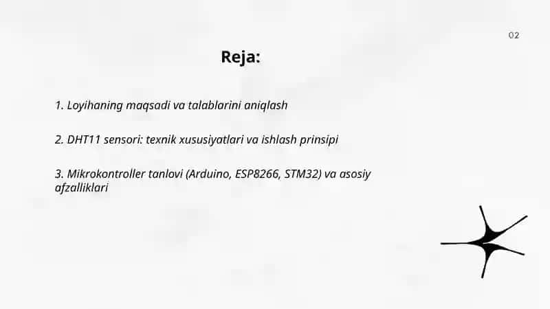 Harorat sensori (DHT11) dan ma’lumot o‘qib ekranga chiqaruvchi tizimni ishlab chiqish 2