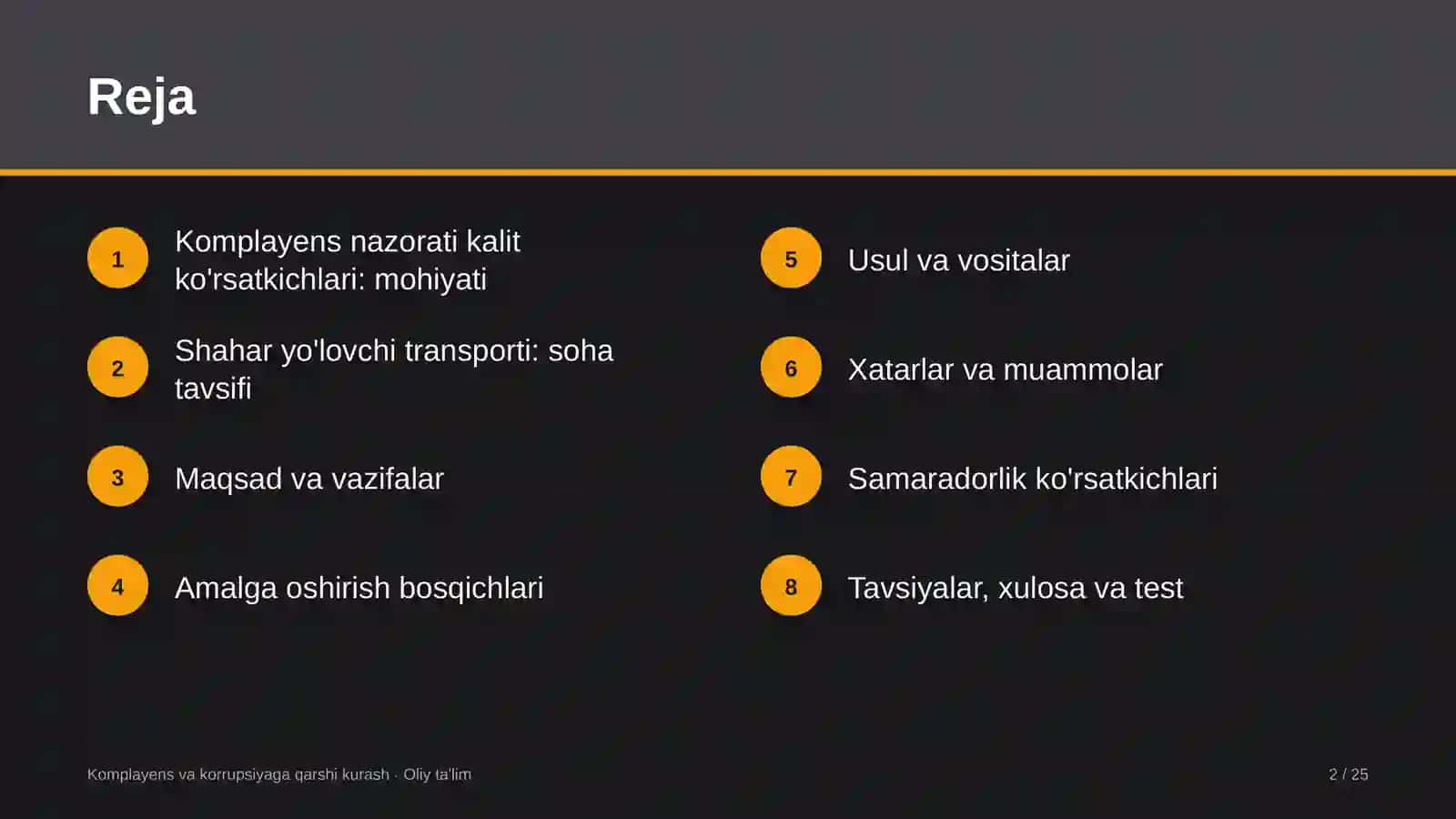shahar yo'lovchi transportida komplayens nazorati kalit ko'rsatkichlarini belgilash 8724 2