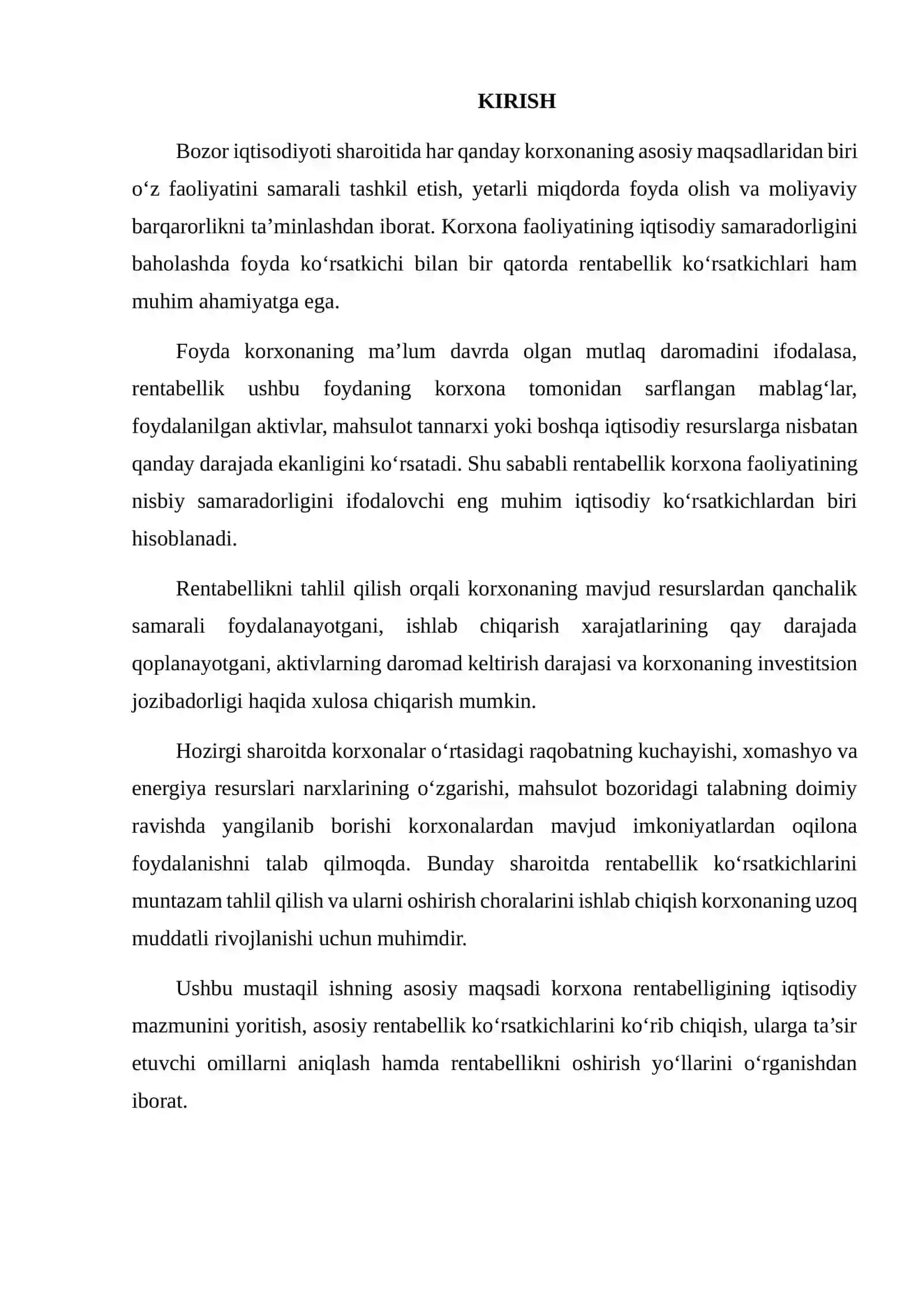 Korxona Rentabelligi Ko‘rsatkichlari Tizimi 2