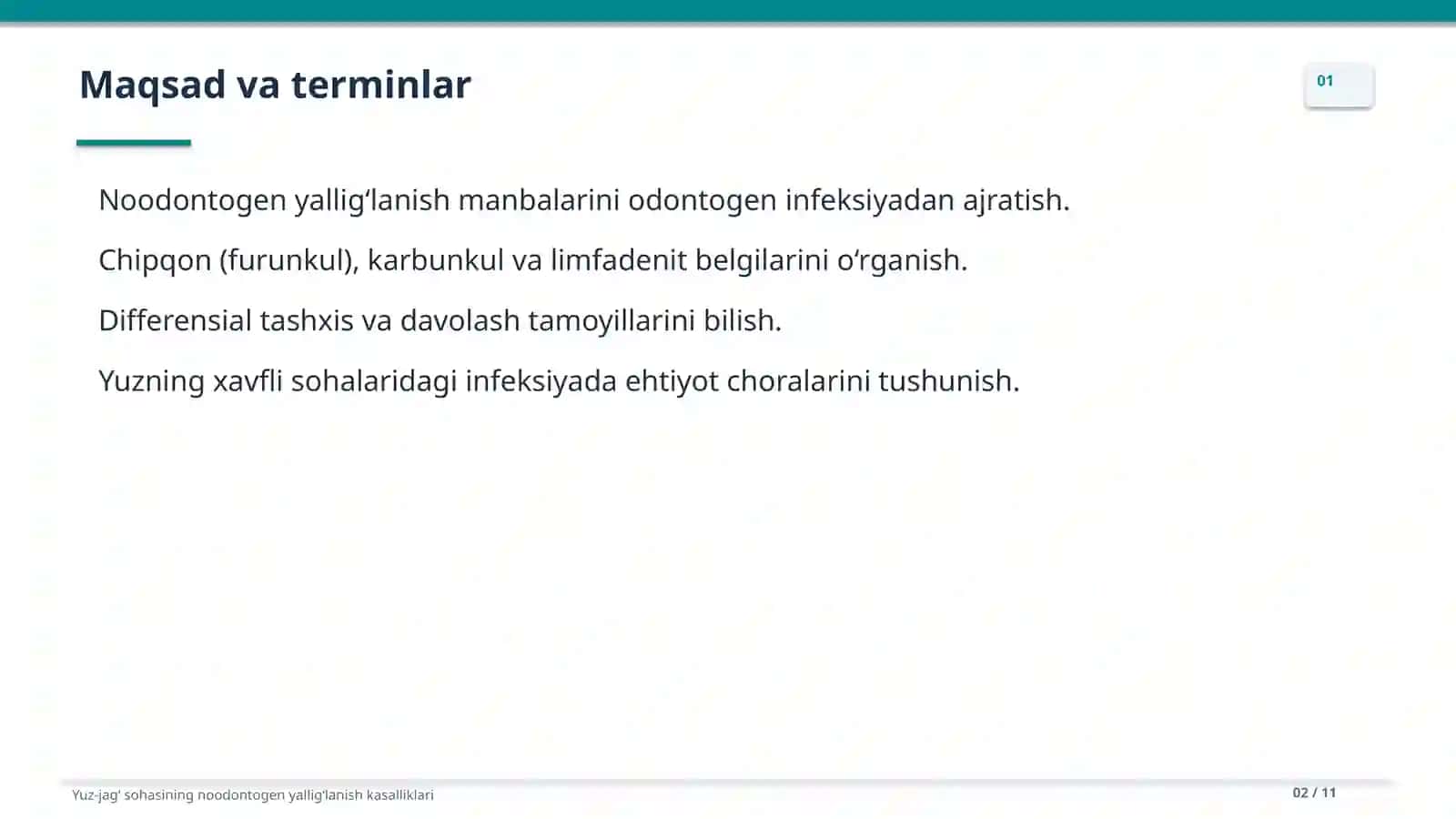 Yuz-jag' sohasining noodontigen yalligʻlanish kasalliklari 2