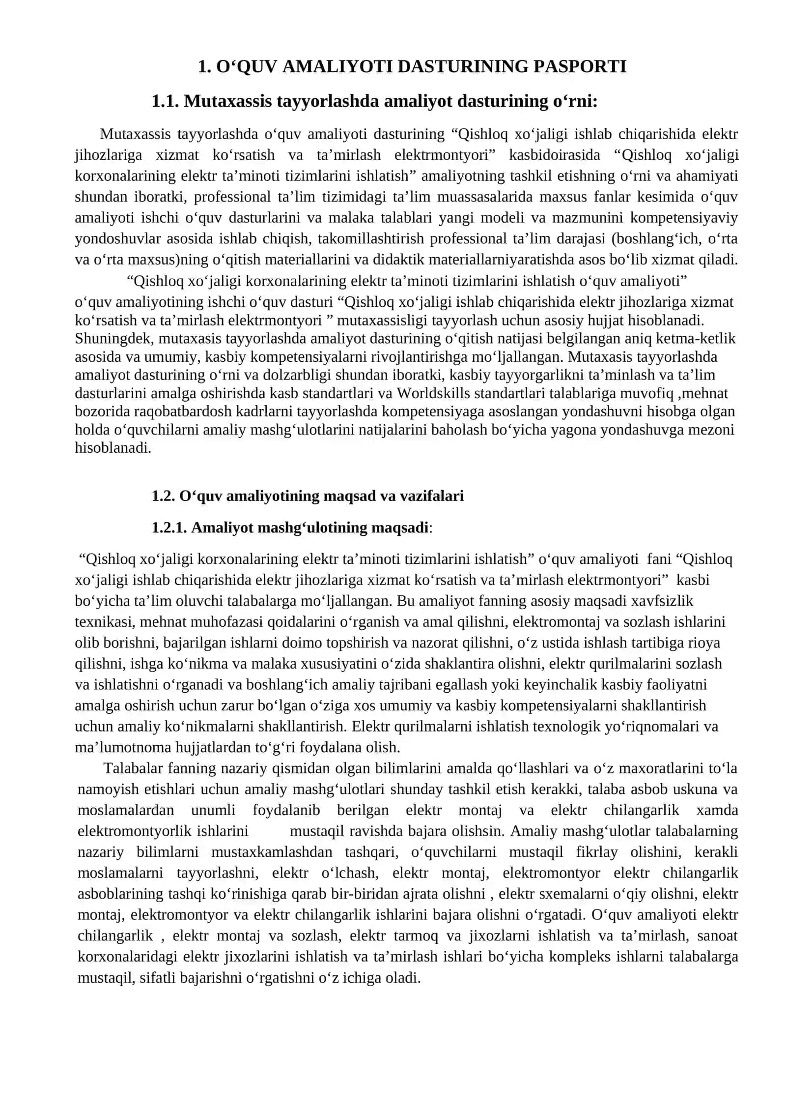 Qishloq xo’jaligi korxonalarini elektr ta’minoti tizimlarini ishlatish o’quv amaliyotidan O’QITISH MATERIALLAR TO’PLAMI 2