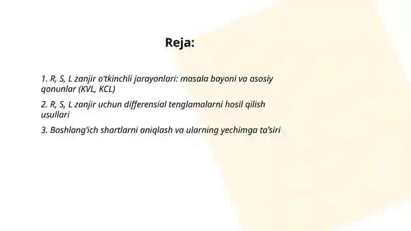 R, S, L zanjir oʻtkinchli jarayonlarini klassik usulida hisoblash 2