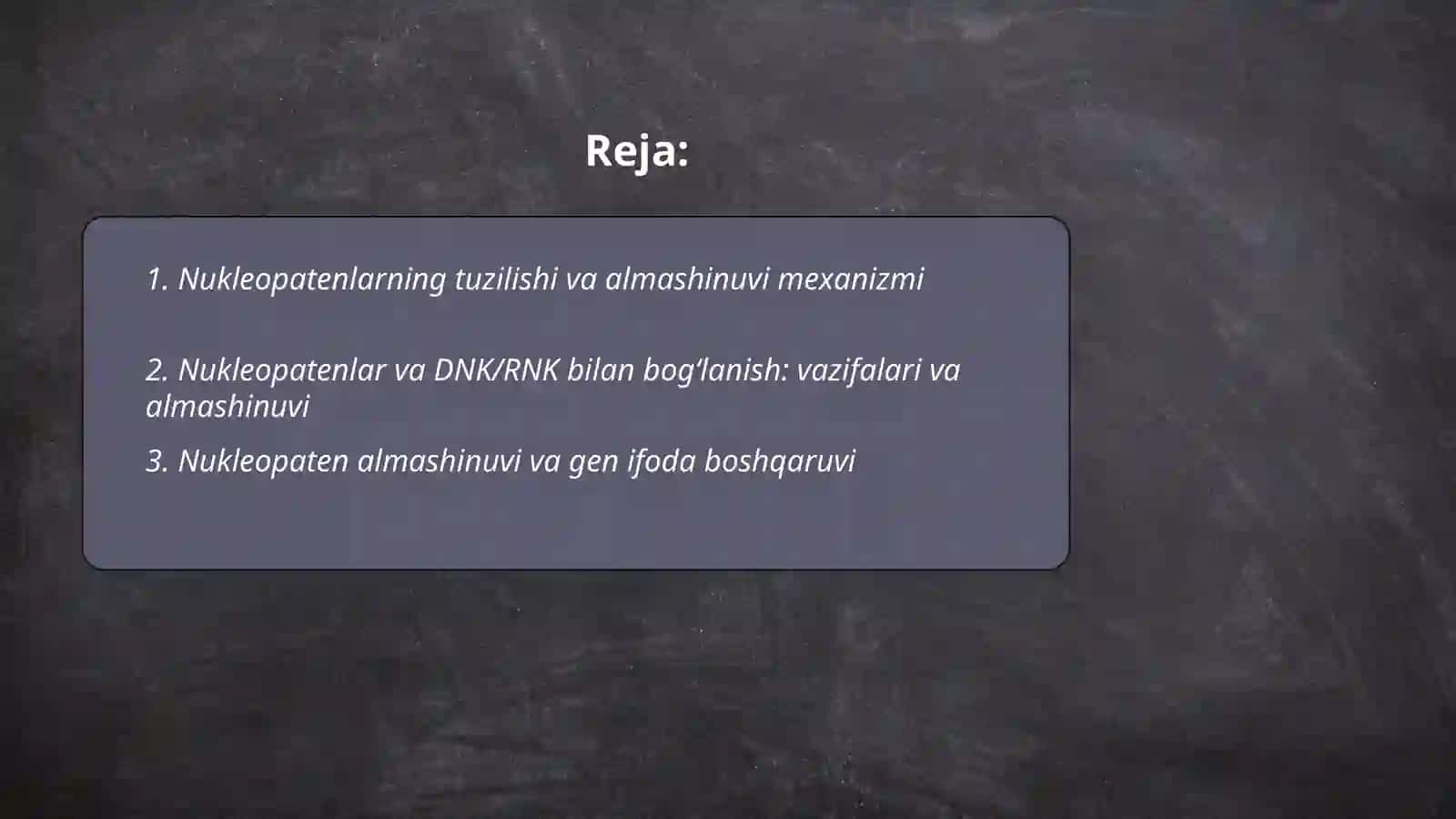 Nukleopatenlarning almashinuvi va vazifalari 2