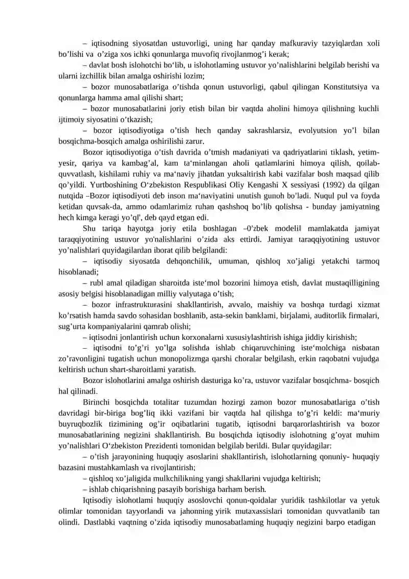 O`zbekistonda mibozor munosabatlarining rivojlanishi 2