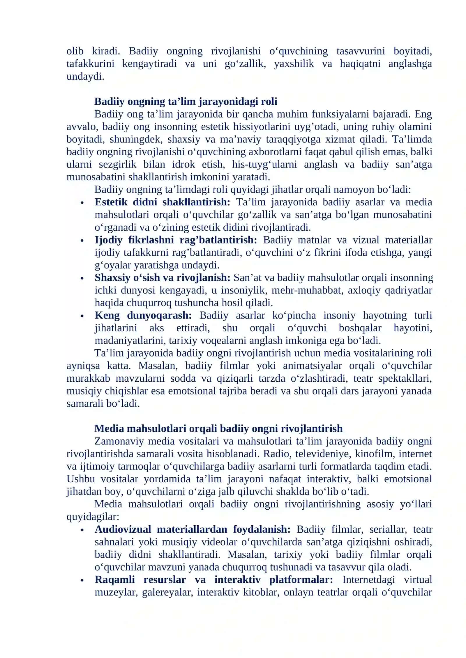 MEDIA TA’LIM TIZIMIDA BADIIY ONG, TASAVVUR VA TAFAKKUR 2