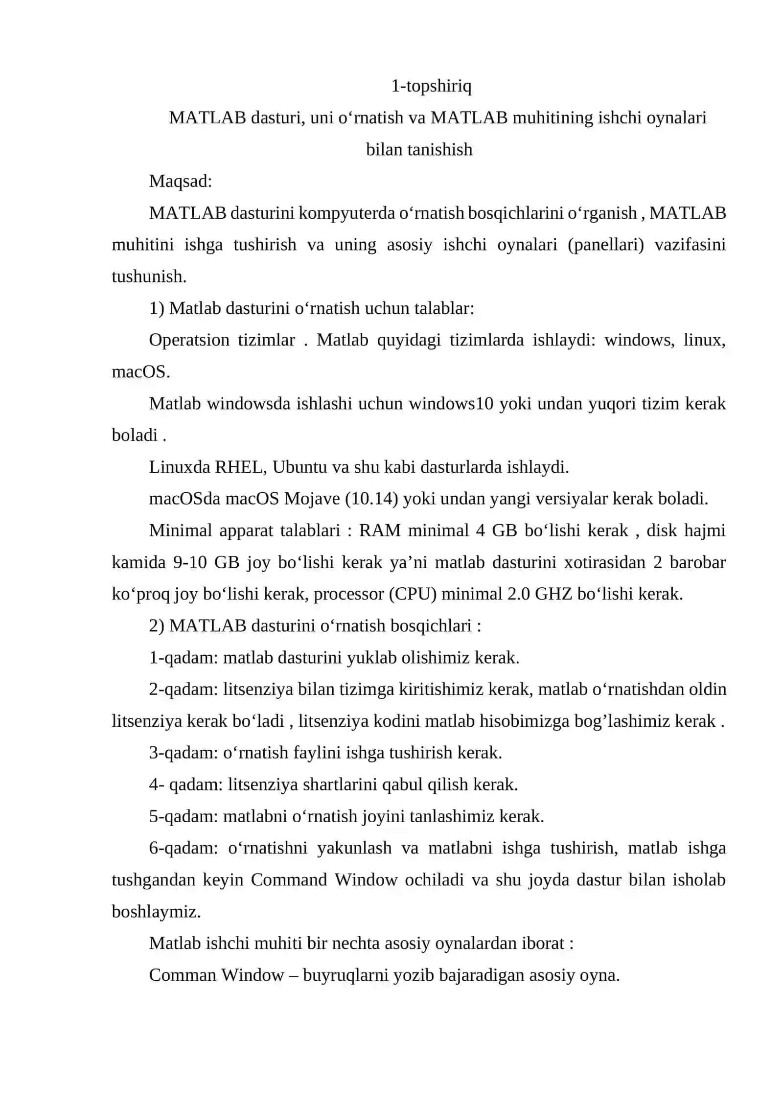MATLAB dasturini kompyuterda o‘rnatish bosqichlari 2