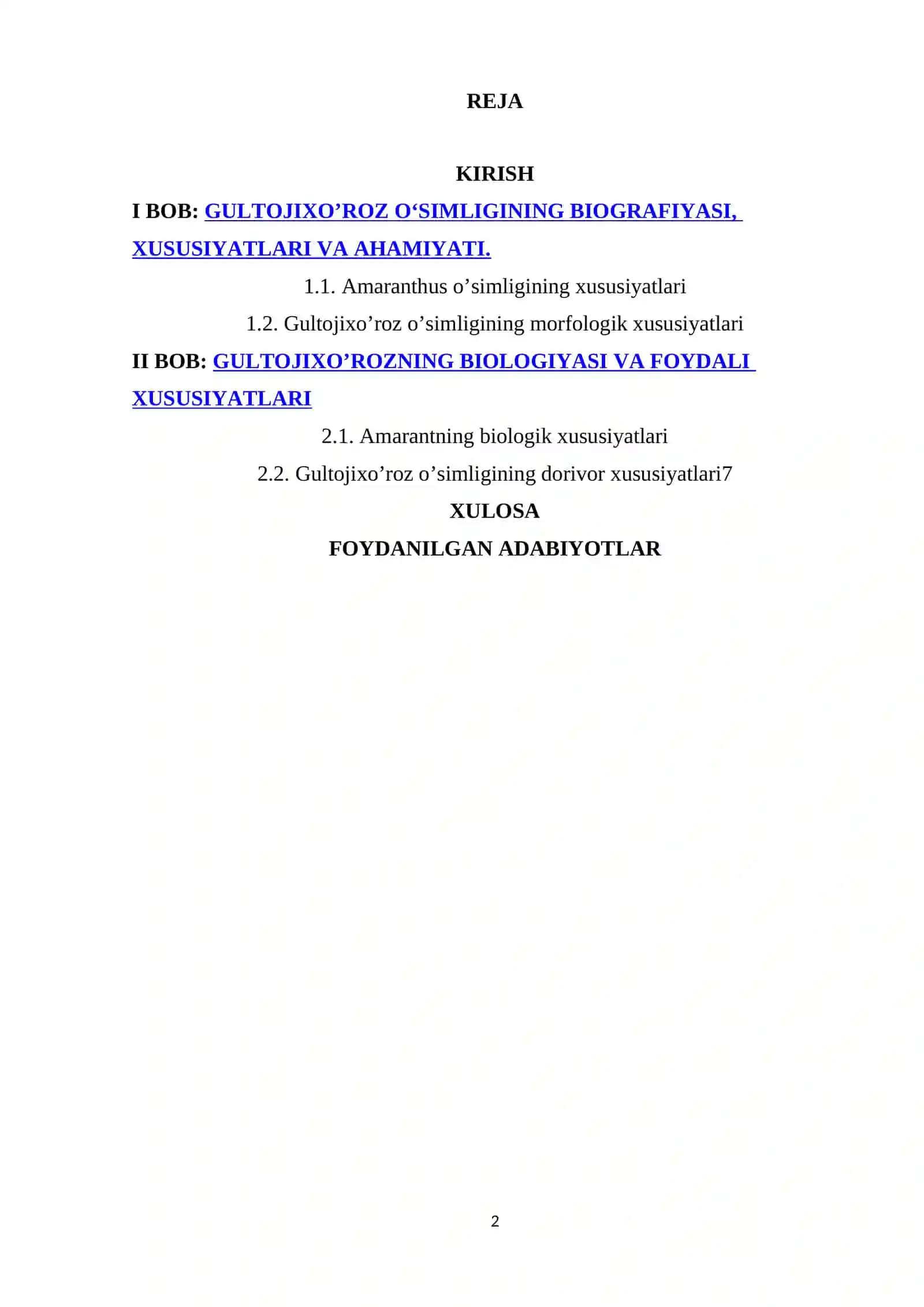 Gultojixo’roz (Amaranthus) o’simligining morfobiologik xususiyatlari 2