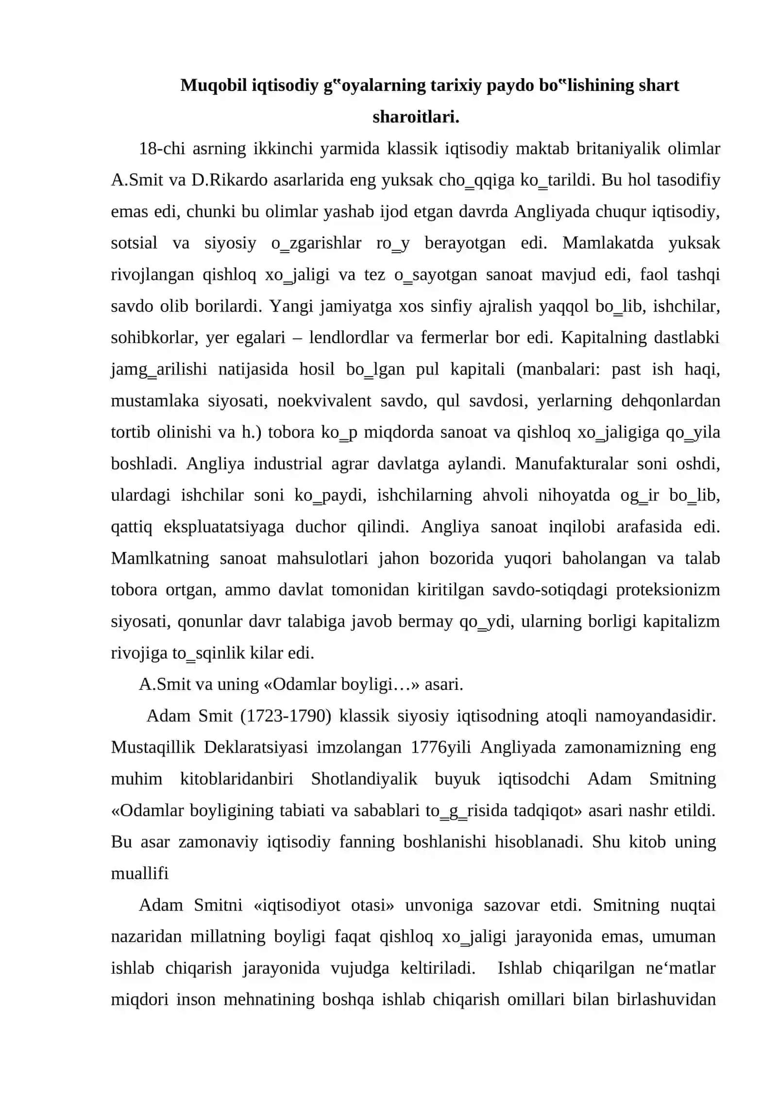 Klassik iqtisodiy maktabga muqobil ta`limotlar bozor iqtisodiyotiga muxolif sotsialistik yo`nalishning mohiyati va tarixiy taqdiri 2