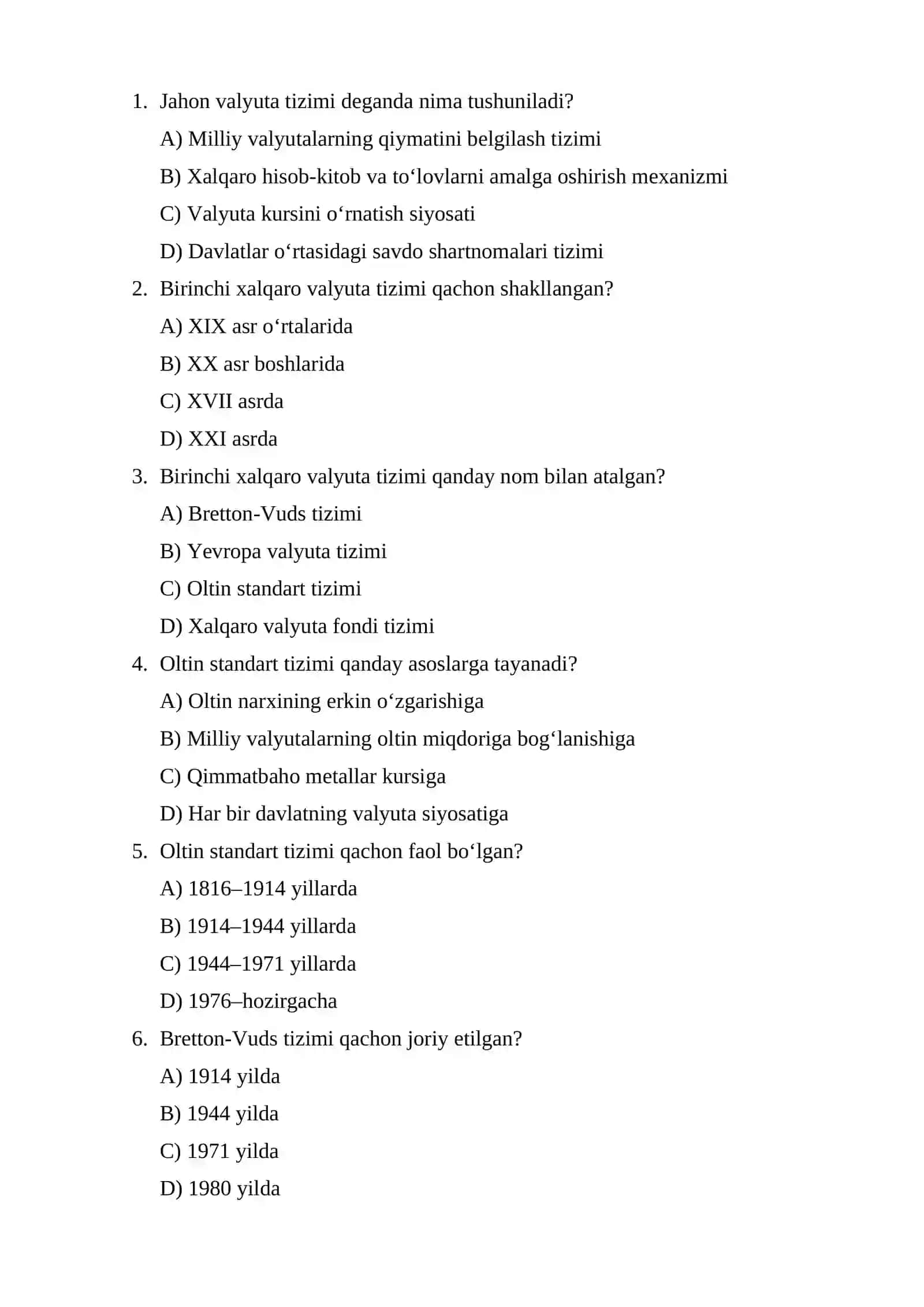 Xalqaro Moliyaviy Munosabatlar fanidan mustaqil taʼlim 2