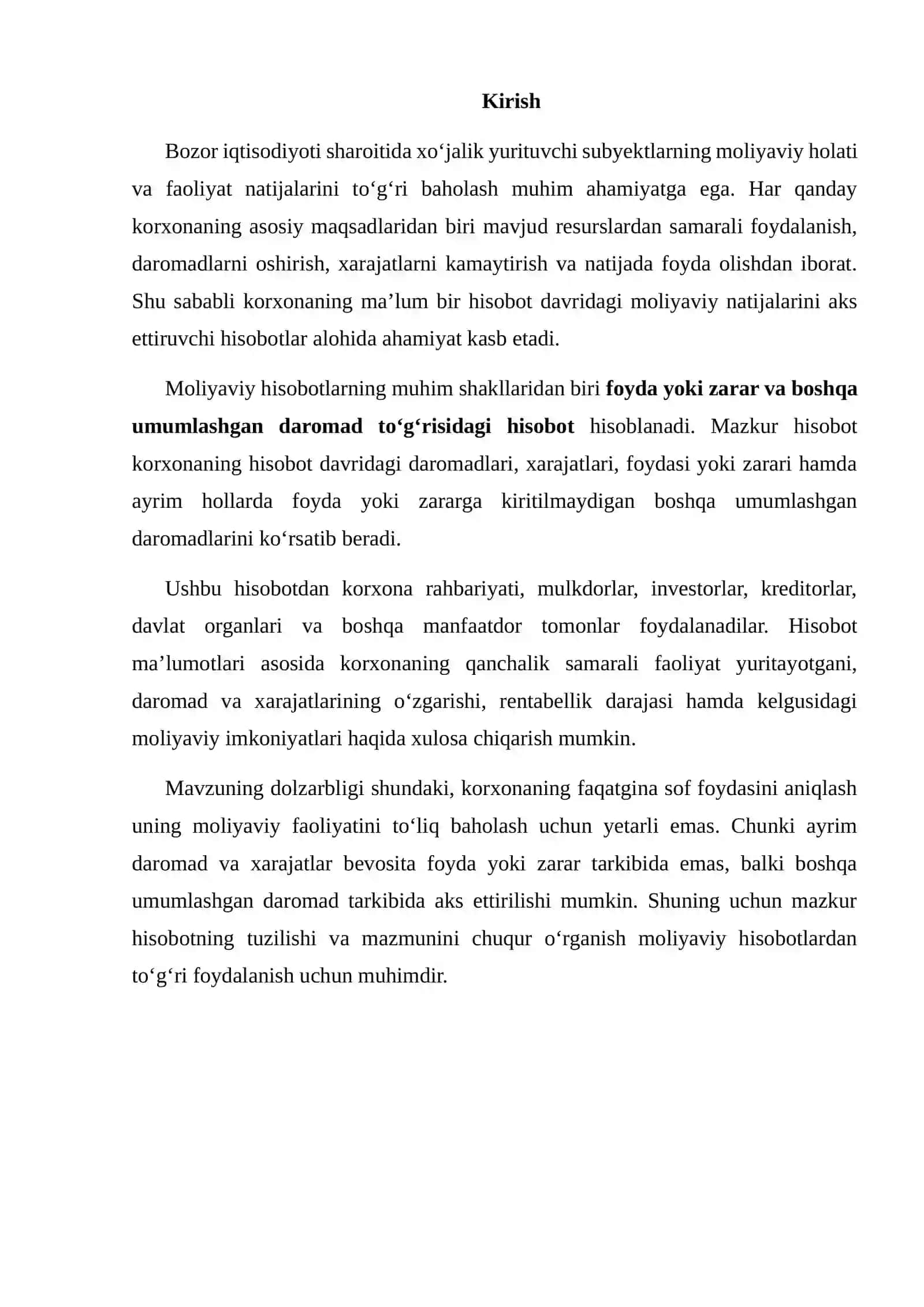 Foyda yoki zarar va boshqa umumlashgan daromad hisobotlari 2