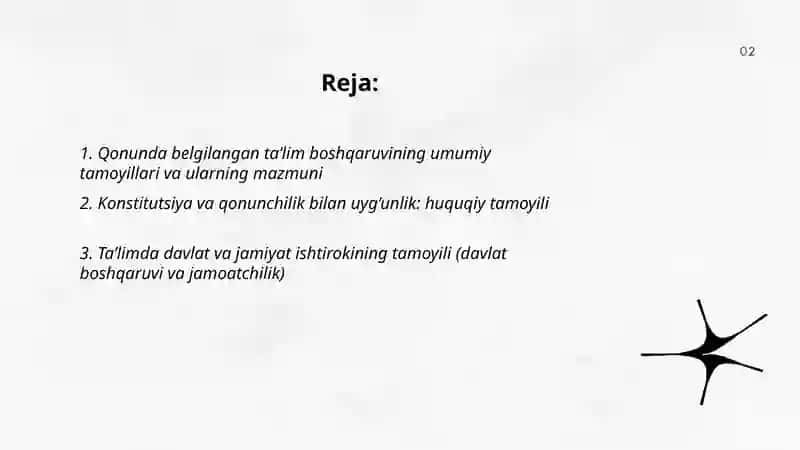 Ta’lim to‘g‘risida” Qonunda belgilangan boshqaruv tamoyillarini tahlili (referat) 2