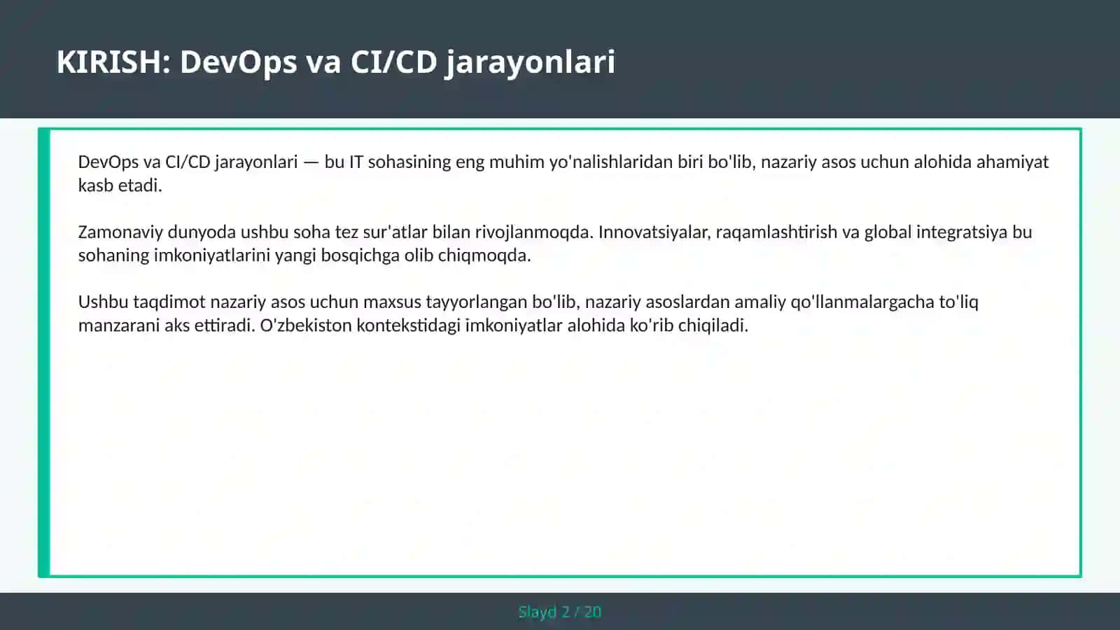 DEVOPS VA CI/CD JARAYONLARI 2