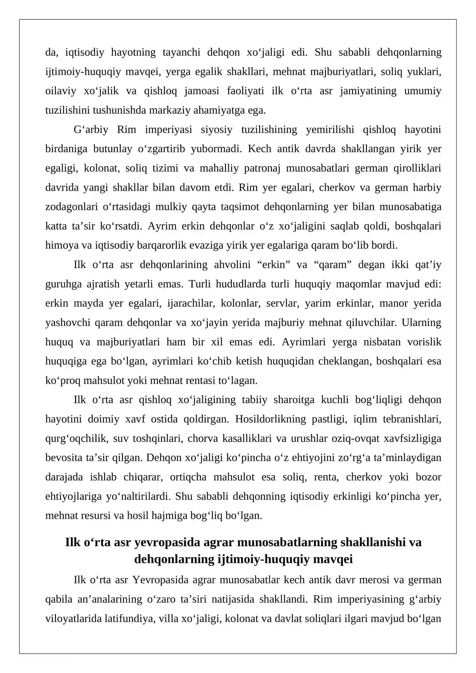 Ilk o‘rta asrlarda yevropa dehqonlarining ahvoli 2