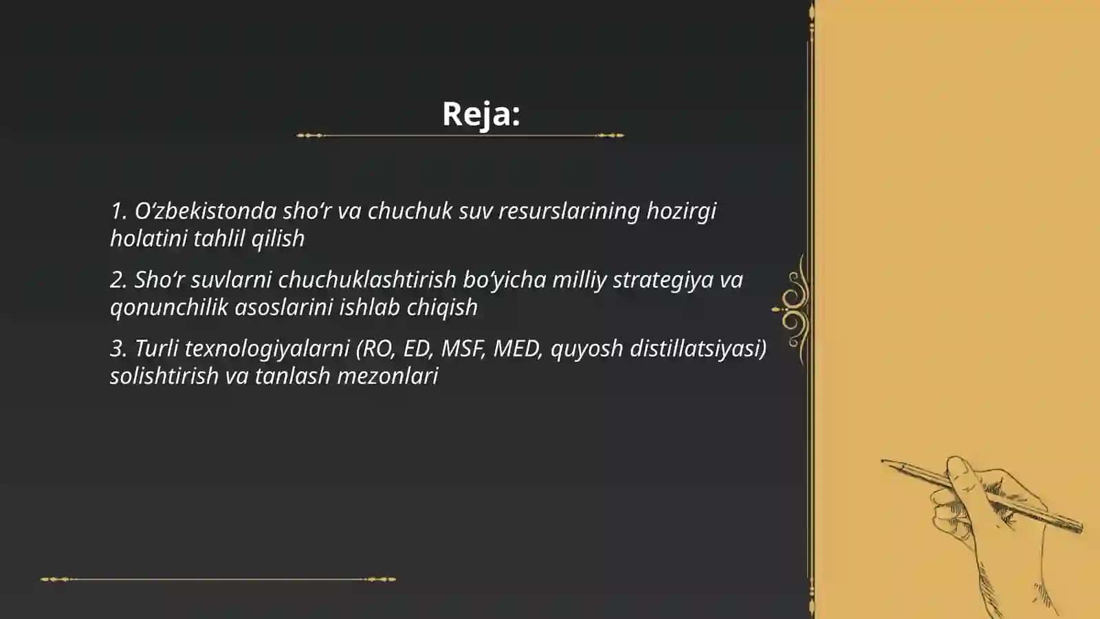 Oʻzbekistonda shoʻr suvlarni chuchuklashtirish gʻoyasini ishlab chiqish 2