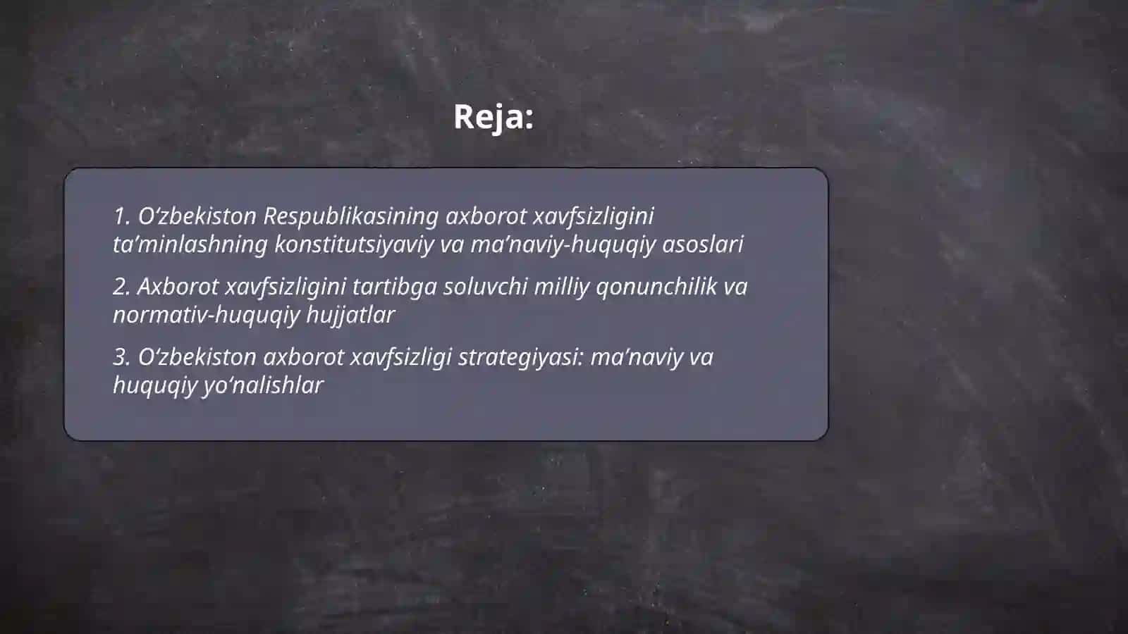 Oʻzbekiston axborot xavfsizligining maʼnaviy xuquqiy asoslari 2
