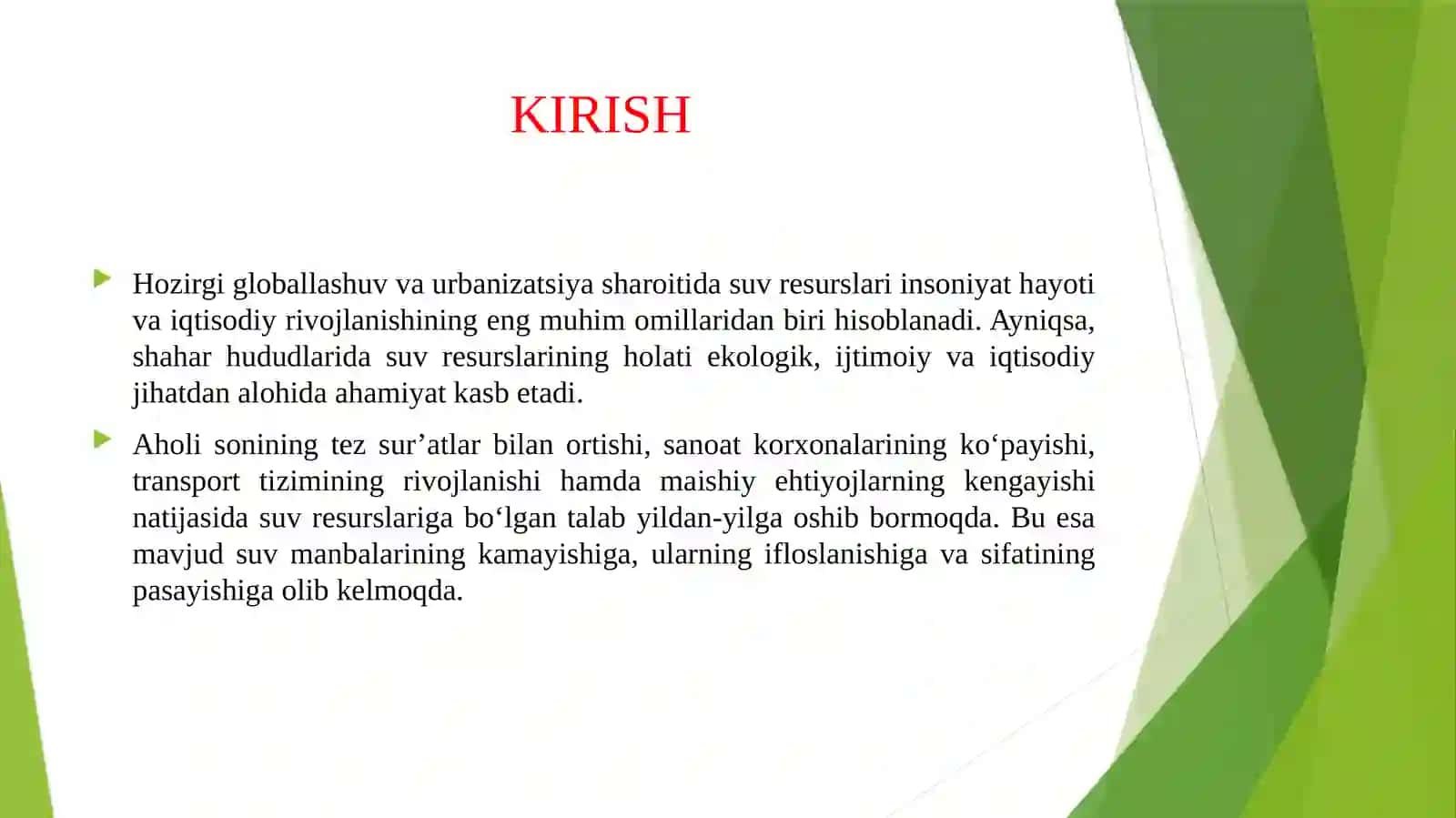 SHAHAR ICHKI SUV RESURSLARINI HIMOYA QILISH VA BOSHQARISH 2