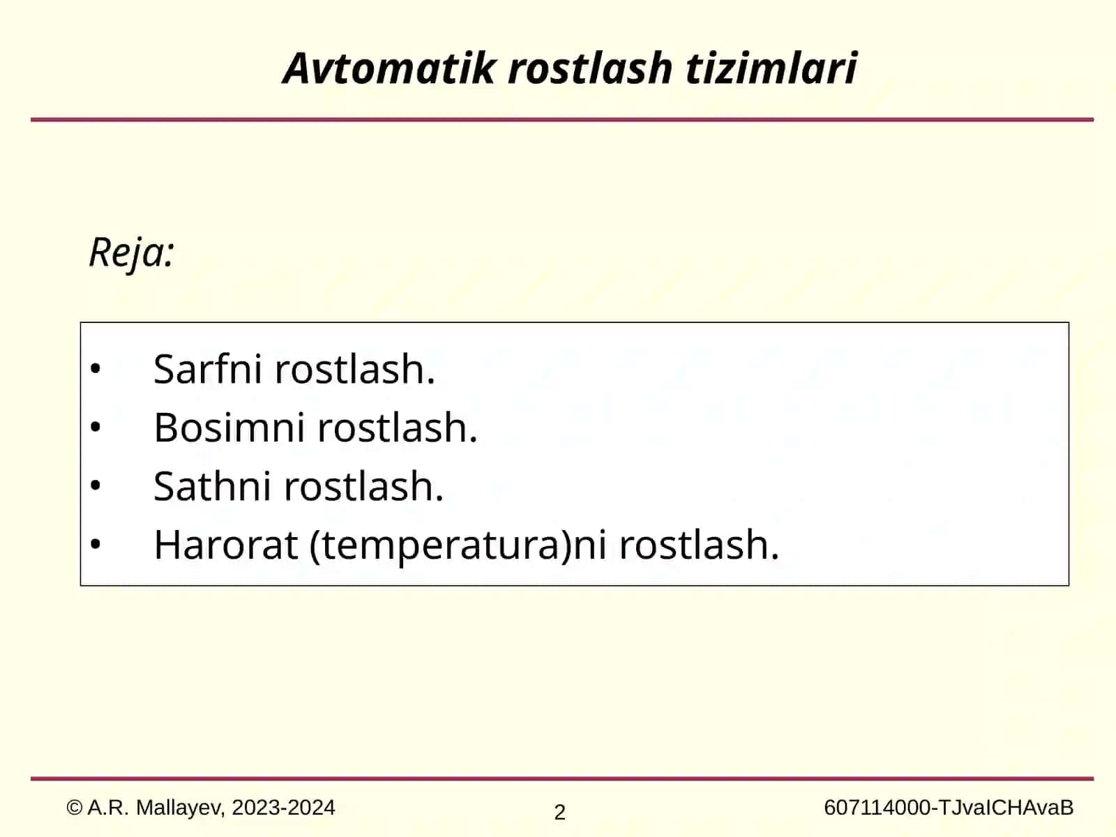 Avtomatik rostlash tizimlari 2