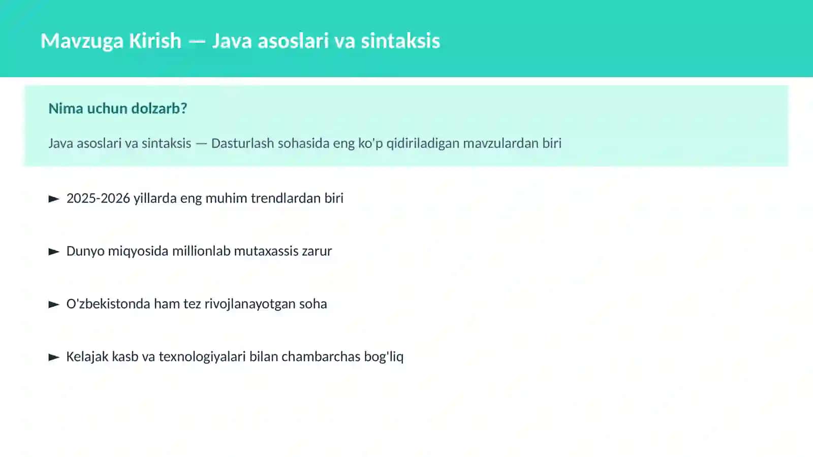 DASTURLASH | JAVA VA KORXONA 2