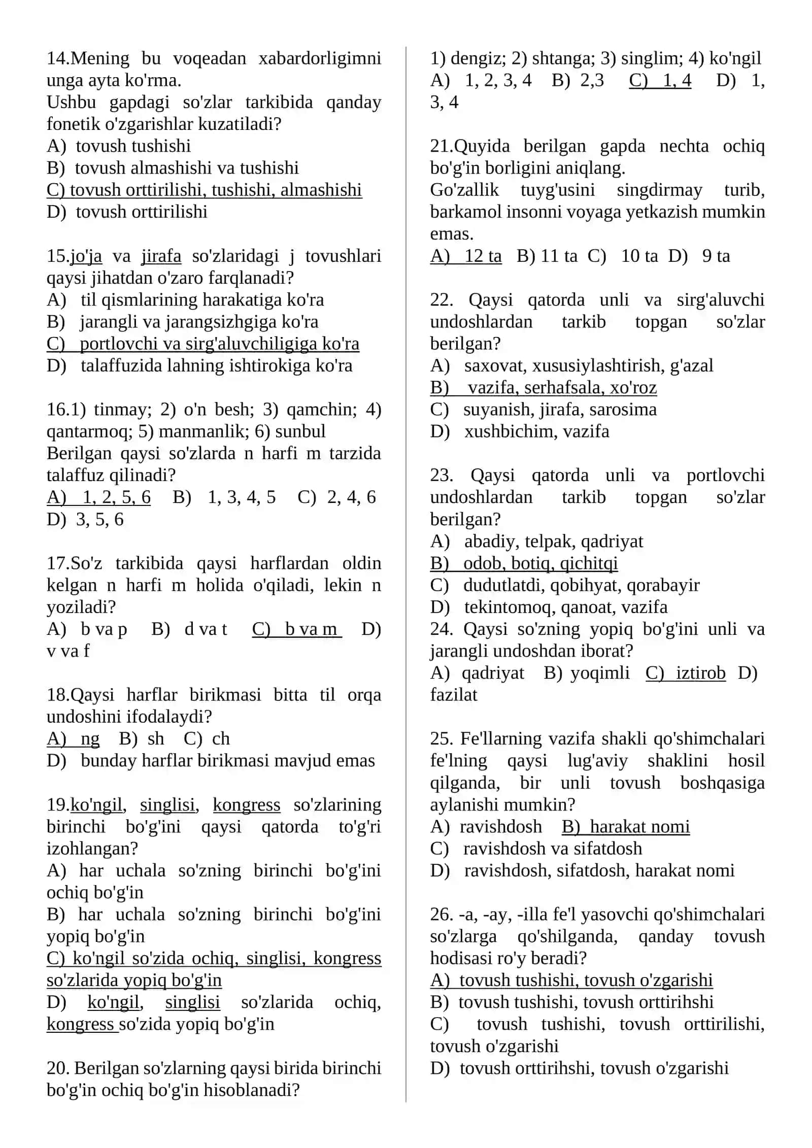 Fonetika, Grafiya, Orfografiya, Orfoepiya testlar 2