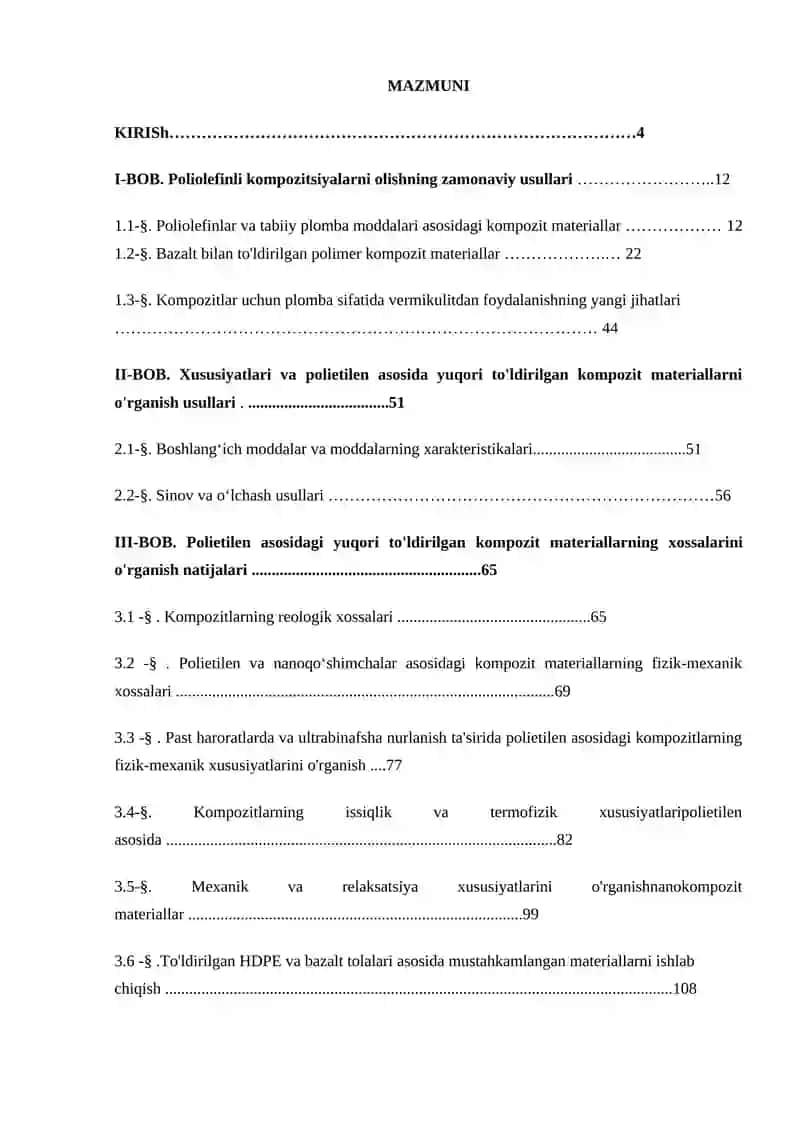 MALALIK XOMOSYO ASOSIDA YUQORI TO‘LDIRILGAN POLIOLIFINLAR ISHLAB CHIQARISH TEXNOLOGIYASINI RIVOJLANISH 2