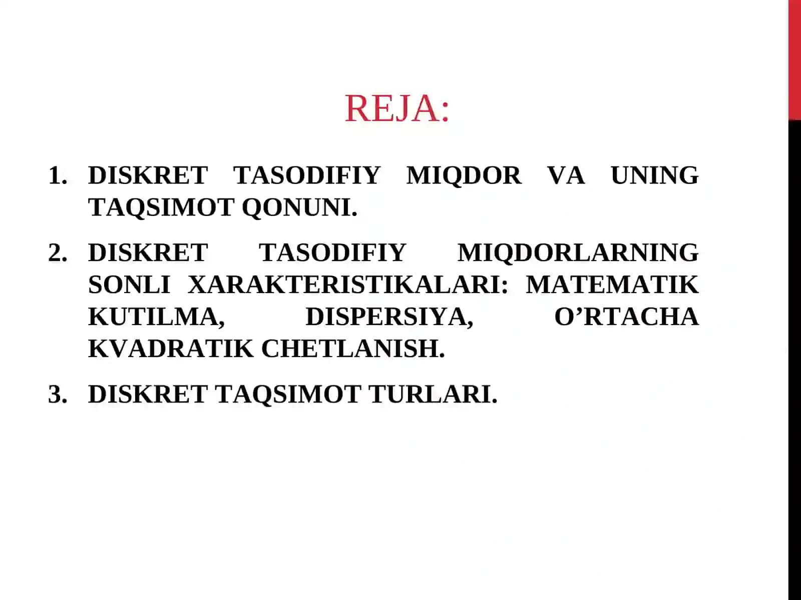 DISKRET TASODIFIY MIQDOR VA UNING TAQSIMOT QONUNI 2