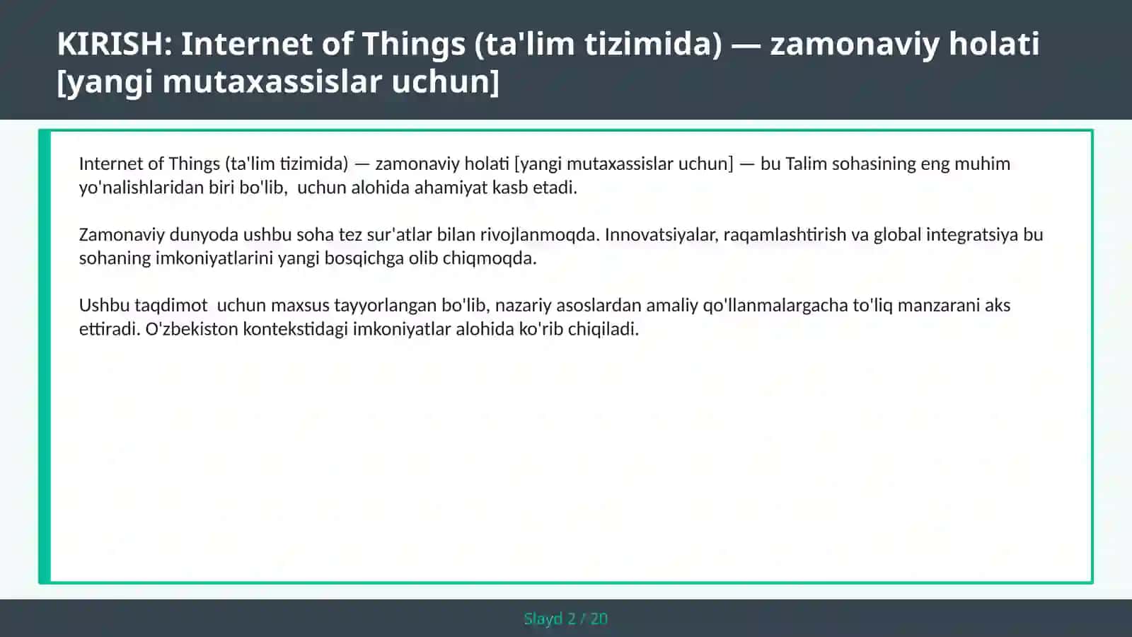 Internet of Things (ta'lim tizimida) — zamonaviy holati [yangi mutaxassislar uchun] 2