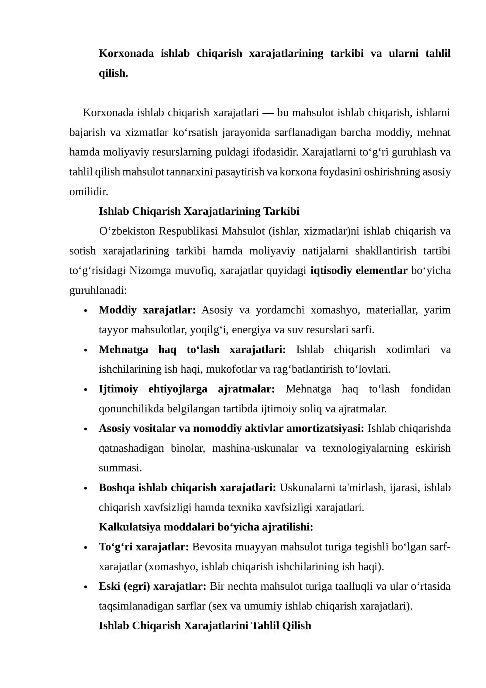 Korxonada ishlab chiqarish xarajatlarini optimallashtirish va tannarxni pasaytirish rezervlarini topish bo'yicha hisob-kitoblar qilish 2