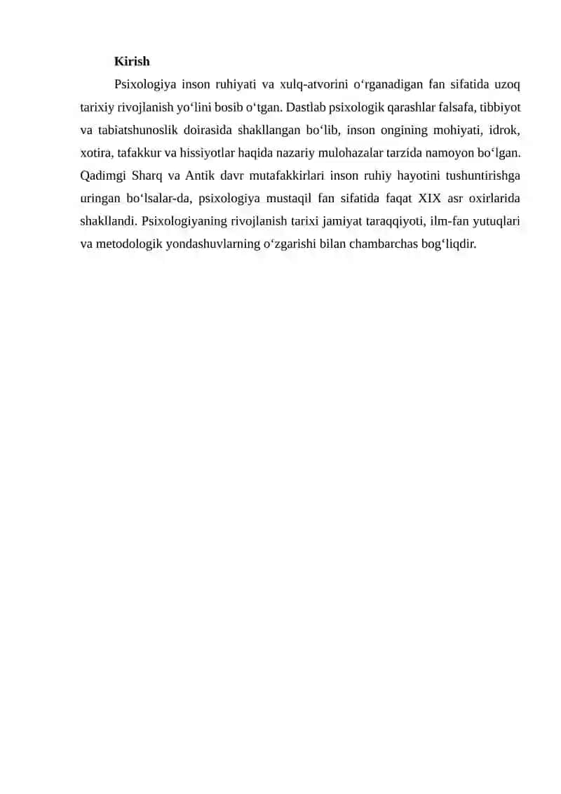 Psixologiyani rivojlantirish tarixi 2