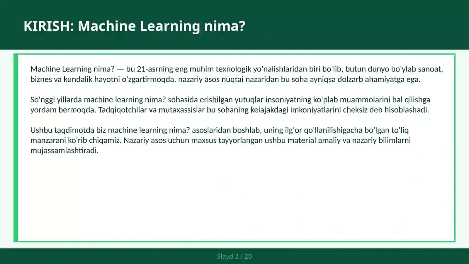 Machine Learning nima? 2