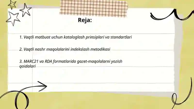 Vaqtli matbuotda chop etilgan maqolalarni kataloglash va indekslash metodikasi 2