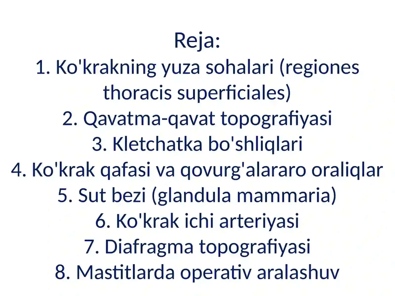 Ko'krakning yuza sohalari tuzilishining xususiyatlari 2