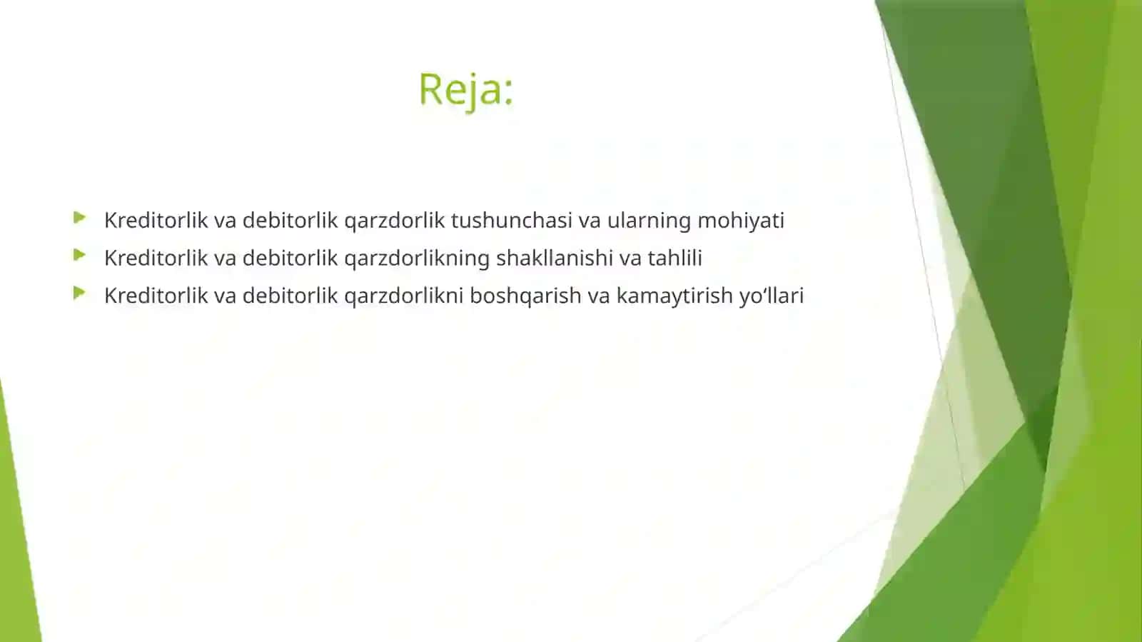 Kreditorlik va debitorlik qarzdorlik PPT | Iqtisodiy tahlil va buxgalteriya prezentatsiya 2