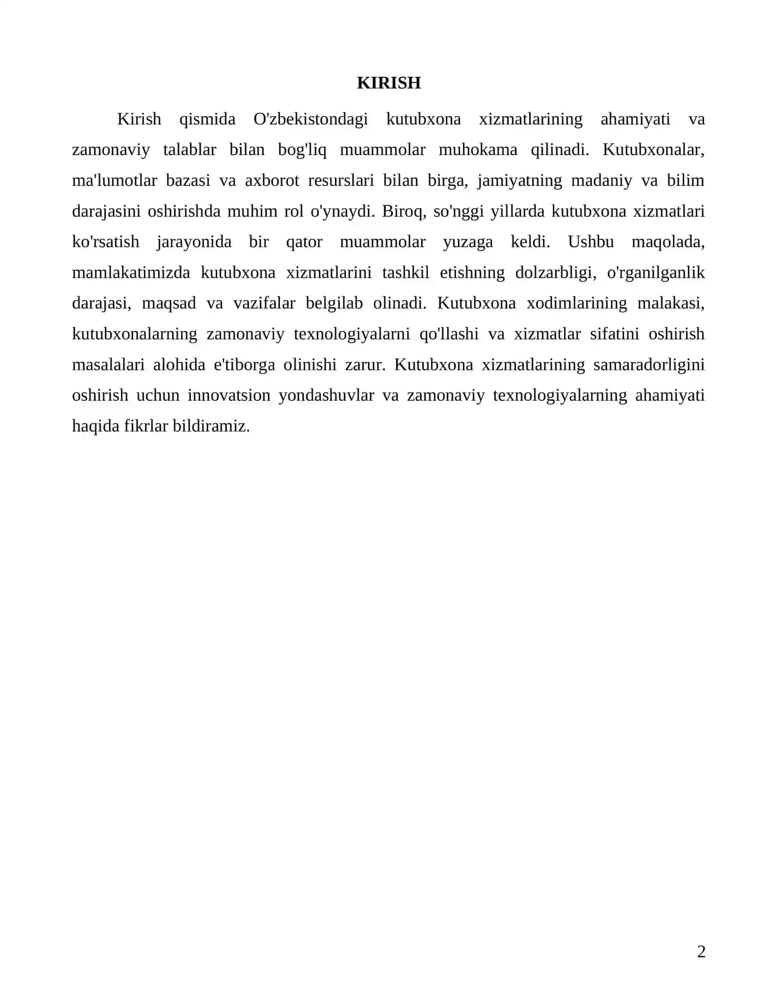 Respublikada kutubxona xizmati ko'rsatishni tashkil etish muammolari 2