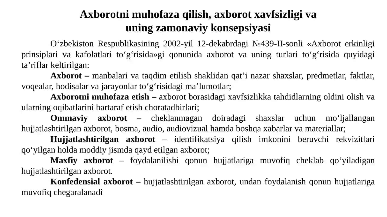 Axborotni muhofaza qilish,axborot xavfsizligi va uning zamonaviy konsepsiyasi 2