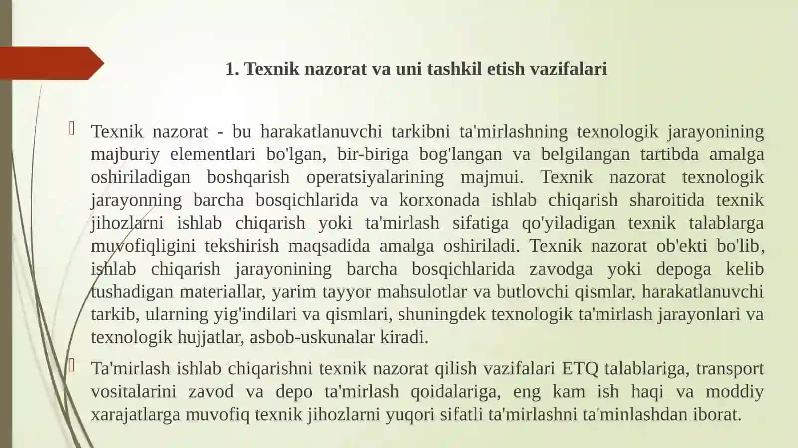 Texnik nazoratni tashkillashtirish 2