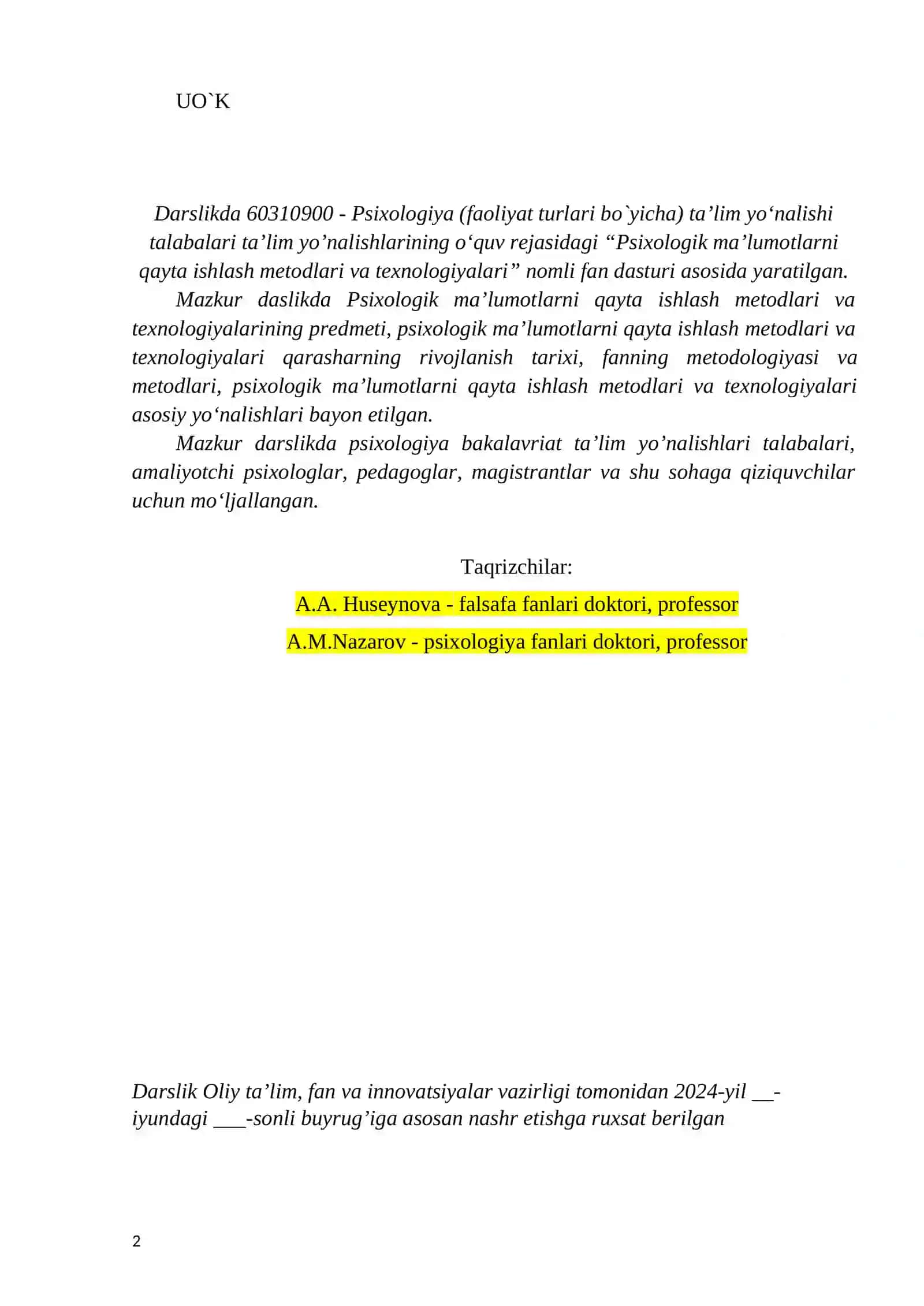 Psixologik Ma'lumotlarni Qayta Ishlash Metodlari va Texnologiyalari 2