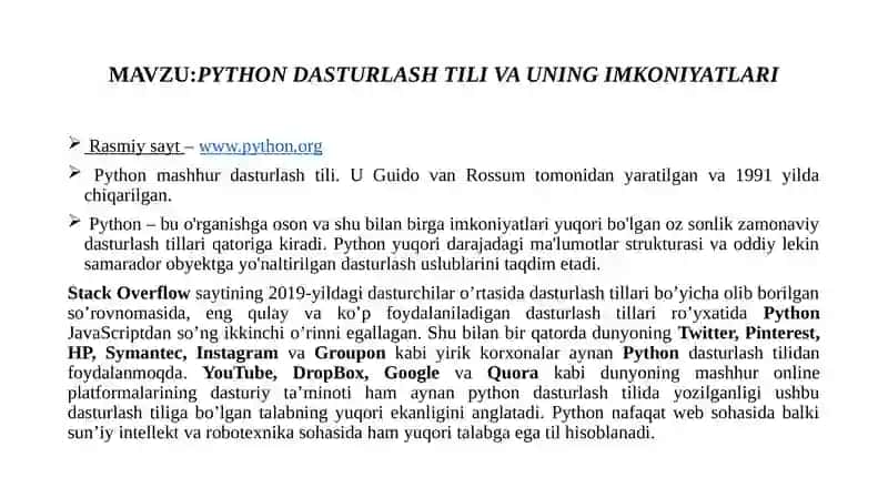 PYTHON DASTURLASH TILI VA UNING IMKONIYATLARI 2