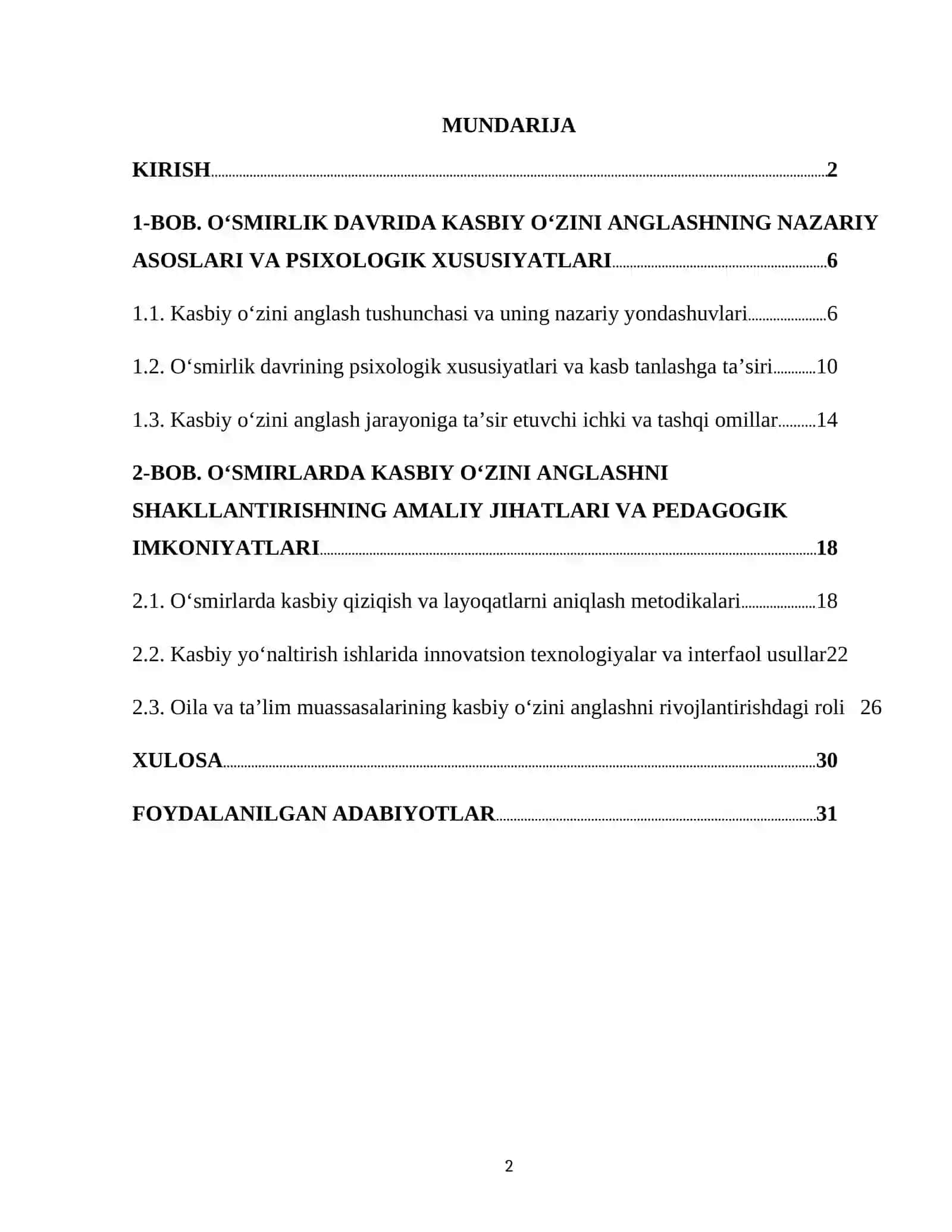 Ontogeniz Psixologiyasi Fanidan O‘smirlik Davrida Kasbiy O‘zini Anglash Jarayoni Kurs Ishi 2