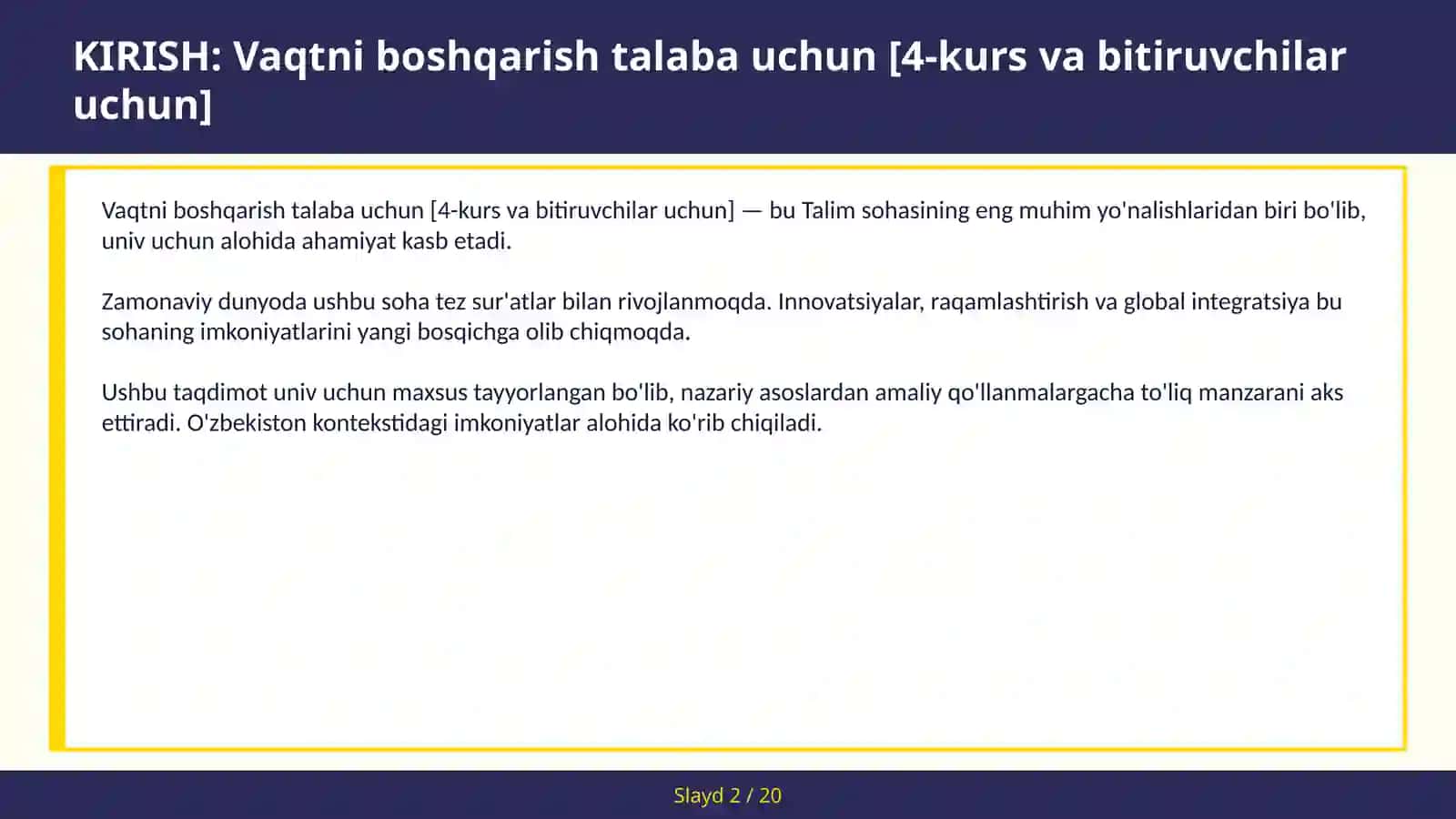 Vaqtni boshqarish talaba uchun [4-kurs va bitiruvchilar uchun] 2