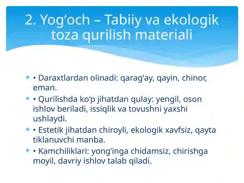 Yogʻoch, Metall va Shisha Qurilish Materiallari 2