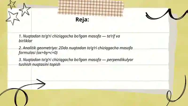 Nuqtadan toʻgʻri chiziqgacha boʻlgan masofa 2