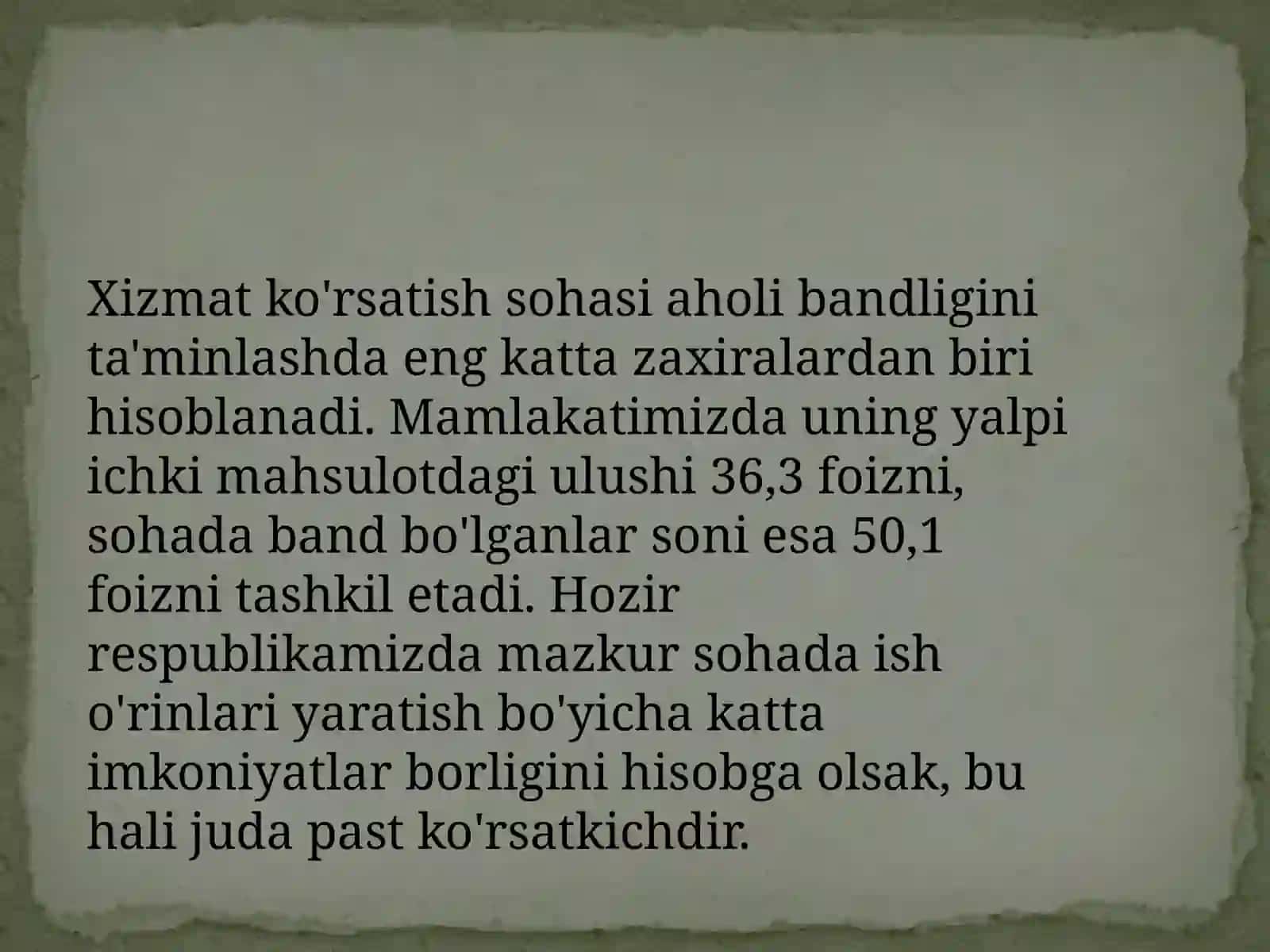 Xizmat ko'rsatish sohasi. 2