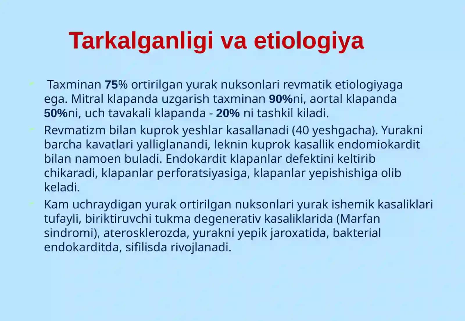 Orttirilgan qo'shma yurak nuqsonlari etiologiyasi patogenezi klinikasi va diagnostik tekshiruvlar,davolash 2