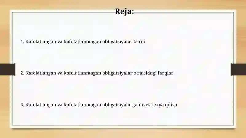 Kafolatlangan va kafolatlanmagan obligatsiyalar 2