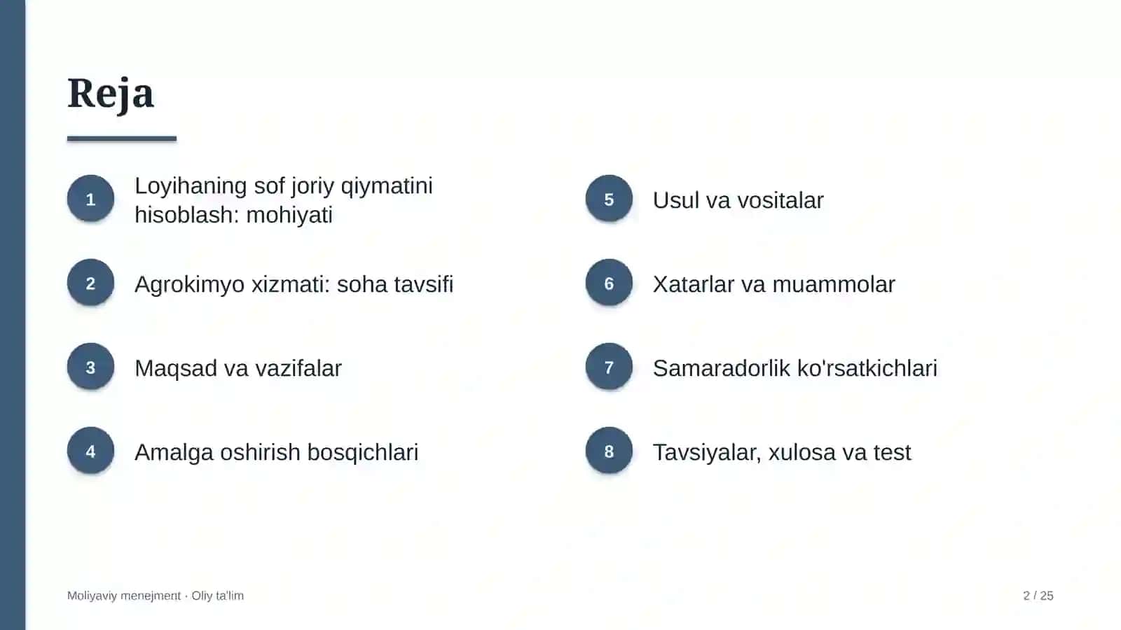 Agrokimyo xizmatida investitsiya loyihalarining sof joriy qiymatini hisoblash 2