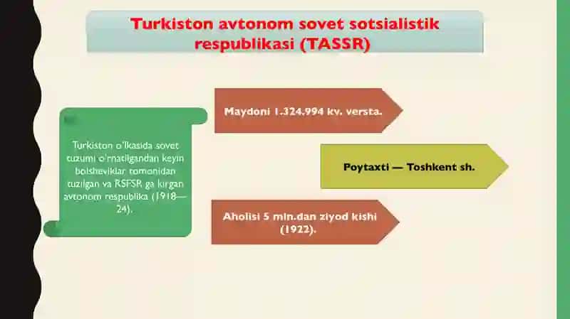 Turkistonda sovet boshqaruv tizimimimg shakllanishi. Davlat boshqaruvining oʻziga xos jihatlari 2