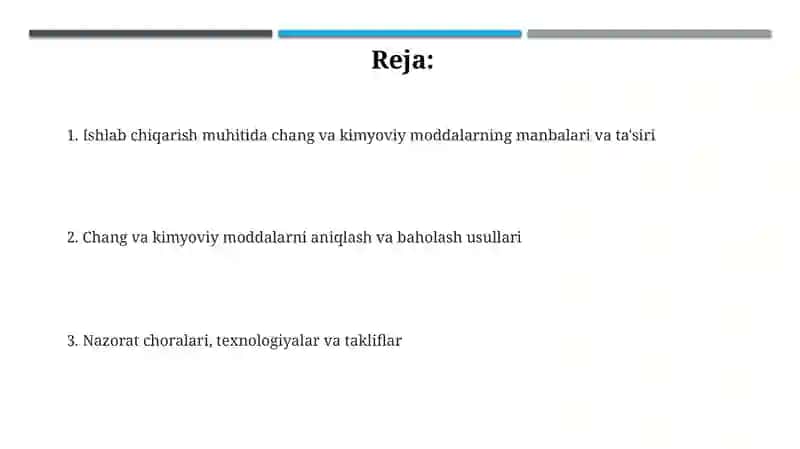 Ishlab chiqarish muhiti havosida chang va kimyoviy birikmalarni aniqlash va baholash 2