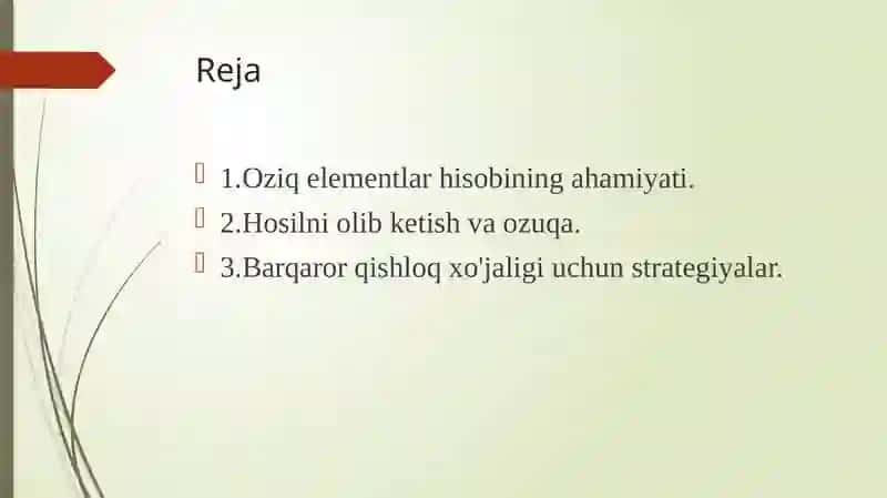 Oziq elementlar hisobi 2