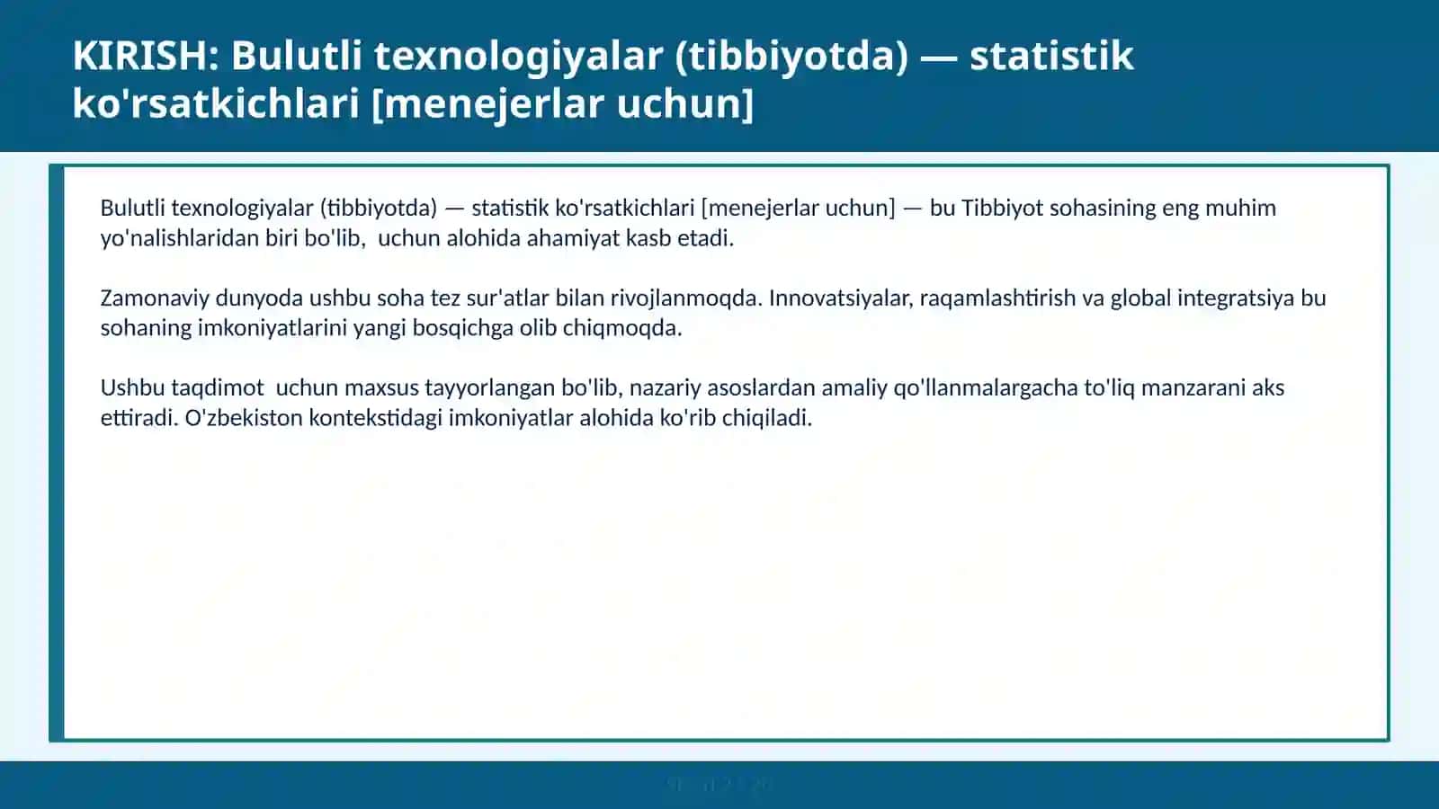 Bulutli texnologiyalar (tibbiyotda) - Statistik ko'rsatkichlari [menejerlar uchun] 2