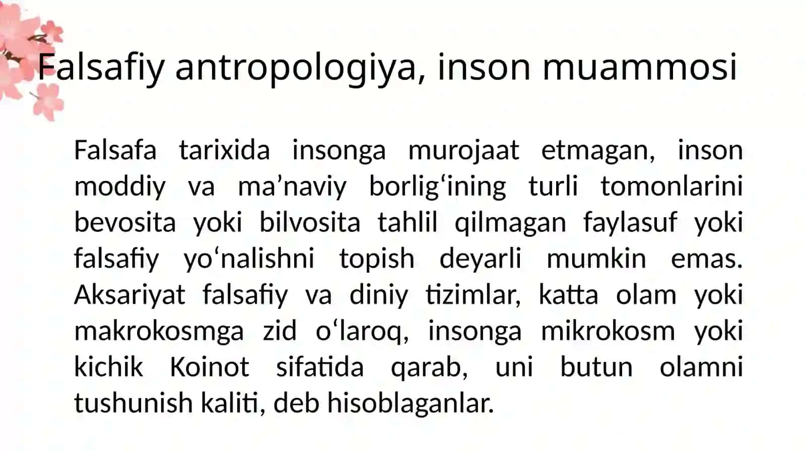 FALSAFA FANIDAN TAYYORLAGAN TAQDIMOTI 2